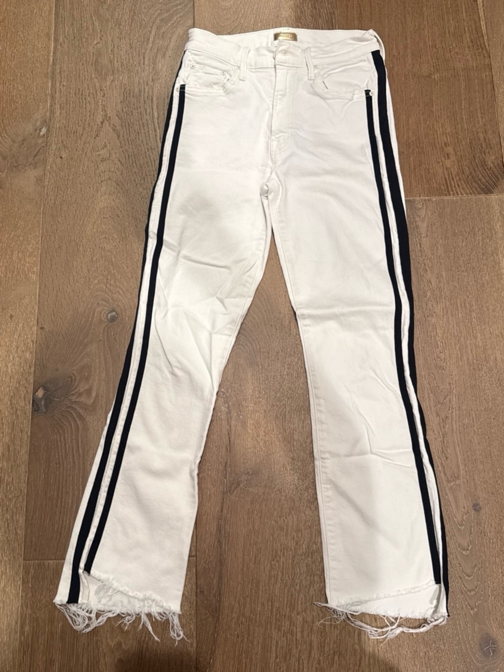 Mother White Jeans with Black Side Stripes